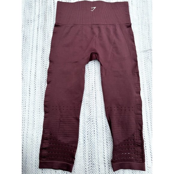 Gymshark Leggings Small Red Energy Crop Eyelet detail Laser Cut Maroon Womens - Picture 3 of 12